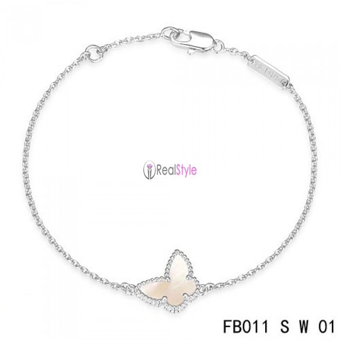 Sweet Alhambra Butterfly Bracelet in White Gold with White Mother-of-peral