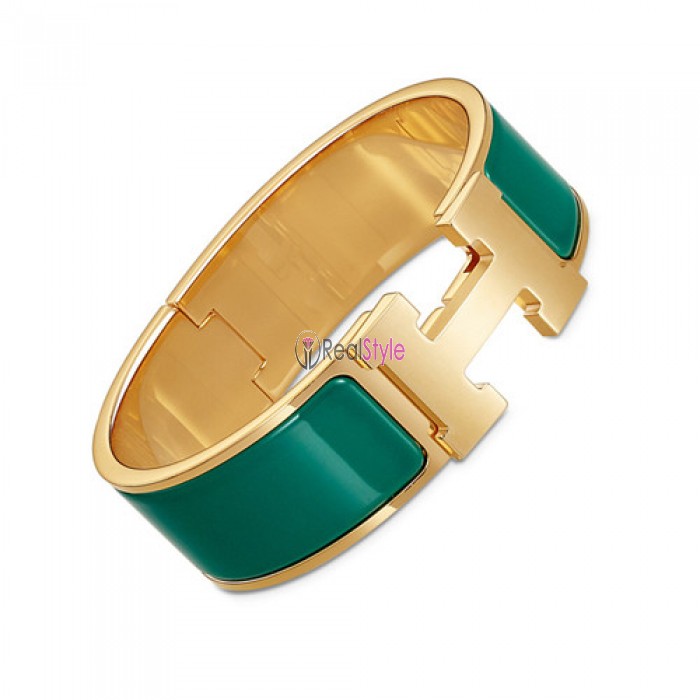 Hermes Clic Clac H bracelet yellow gold wide blue green enamel replica