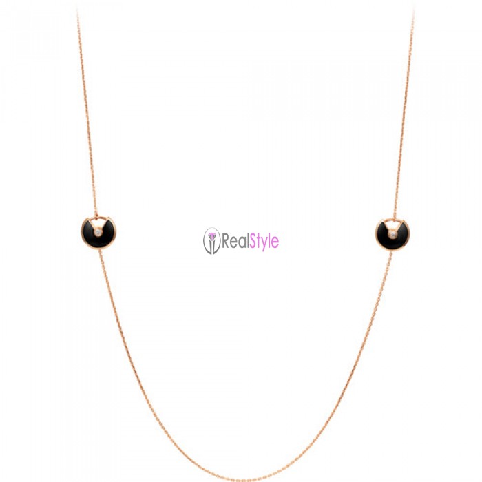amulette de cartier pink gold necklace 6 onyx 6 diamond replica