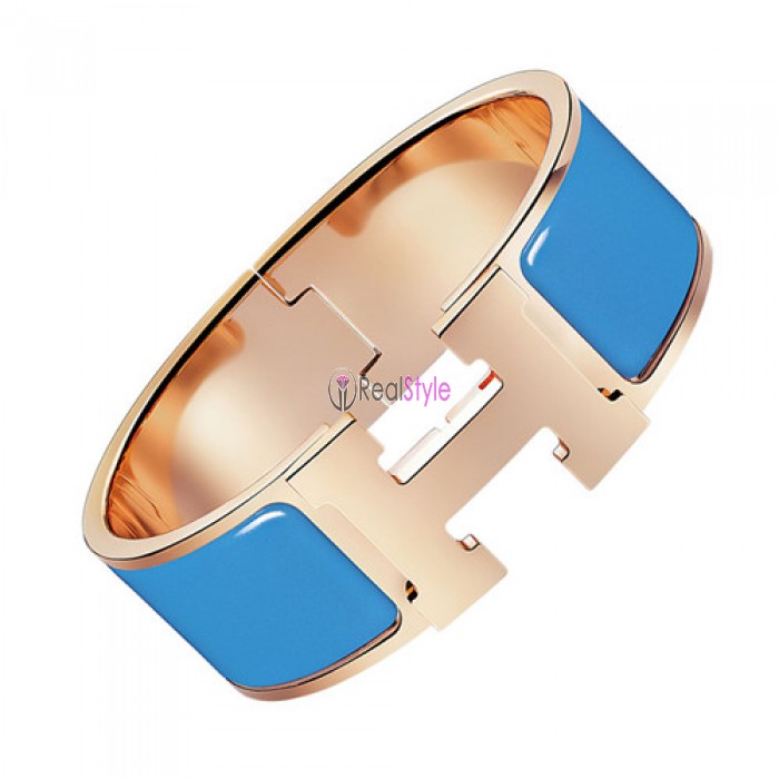 Hermes Clic Clac H bracelet pink gold wide cielo blue enamel replica