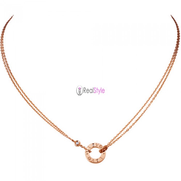 cartier love necklace pink Gold with 2 Diamonds double stranded pendant replica