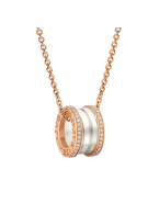 Bvlgari B.ZERO1 necklace pink gold white ceramic with pave diamonds pendant CL856794 replica