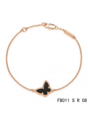 Van Cleef & Arpels Pink Gold Sweet Alhambra Black Onyx Butterfly Bracelet