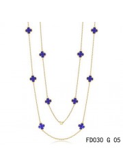 Van Cleef & Arpels Vintage Alhambra 10 Motifs Lapis lazuli Long Necklace Yellow Gold