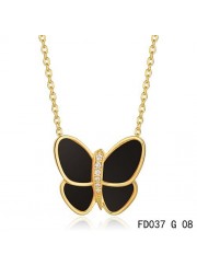 Van Cleef & Arpels Flying Butterfly Pendant,Yellow Gold,Black Onyx