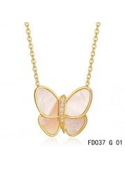 Van Cleef & Arpels Flying Butterfly Pendant,Yellow Gold,White Mother-of-pearl