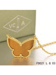 Van Cleef Arpels Lucky Alhambra Tiger's Eye Butterfly Necklace Yellow Gold