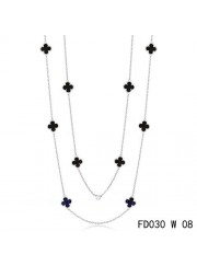 Van Cleef & Arpels Vintage Alhambra 10 Motifs Black Onyx Long Necklace White Gold