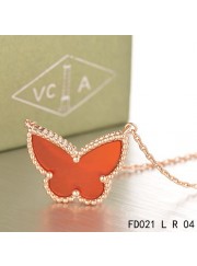 Van Cleef Arpels Lucky Alhambra Carnelian Butterfly Necklace Pink Gold