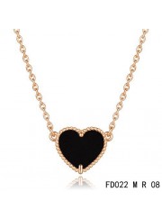 Van Cleef Arpels Sweet Alhambra Heart Necklace Pink Gold Black Onyx