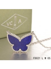Van Cleef Arpels Lucky Alhambra Lapis lazuli Butterfly Necklace White Gold