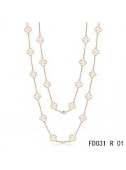 Van Cleef & Arpels Vintage Alhambra 20 Motifs Long Necklace Pink Gold White MOP