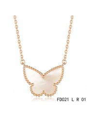 Van Cleef Arpels Pink Gold Lucky Alhambra Butterfly Necklace White Mother-of-Pearl
