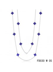 Van Cleef & Arpels Vintage Alhambra 10 Motifs Lapis lazuli Long Necklace White Gold