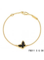 Van Cleef & Arpels Yellow Gold Sweet Alhambra Black Onyx Butterfly Bracelet