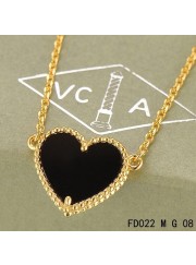 Van Cleef Arpels Sweet Alhambra Heart Necklace Yellow Gold Black Onyx