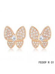Van Cleef & Arpels Pink Gold Flying Beauties Two Butterfly Diamond Earrings