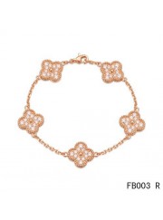 Van Cleef & Arpels Vintage Alhambra Bracelet Pink Gold with 5 Diamond Motifs