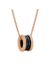 Bvlgari B.ZERO1 necklace pink gold black ceramic with pave diamonds pendant CL857026 replica
