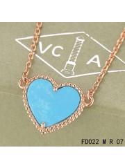 Van Cleef Arpels Sweet Alhambra Heart Necklace Pink Gold Turquoise
