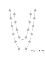 Van Cleef Arpels Vintage Alhambra White Gold Long Necklace 20 Motifs Grey Mother-of-Pearl