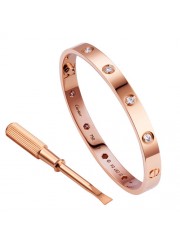 cartier love bracelet pink gold plated real with 10 Diamonds replica