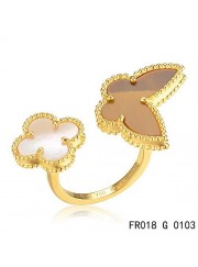 Van Cleef Arpels Yellow Gold Lucky Alhambra Between the Finger Ring Stone Combination