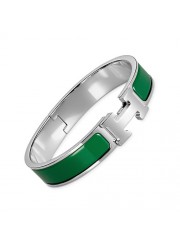 Hermes clic H bracelet white gold narrow pine green enamel replica