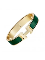 Hermes clic H bracelet yellow gold narrow pine green enamel replica