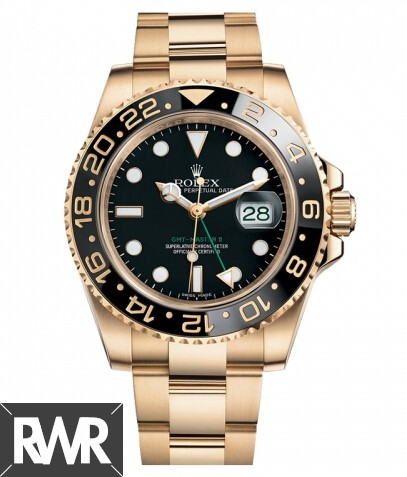 Replica Rolex GMT Master II Yellow Gold Black Dial watch 116718 BK