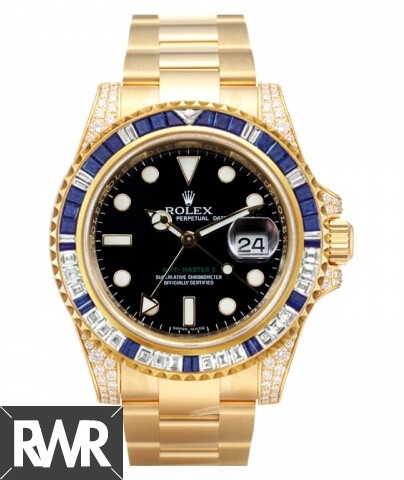 Replica Rolex GMT Master II Yellow Gold Black Dial watch 116758 SA