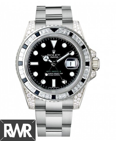 Replica Rolex GMT Master II White Gold Black Dial watch 116759 SANR