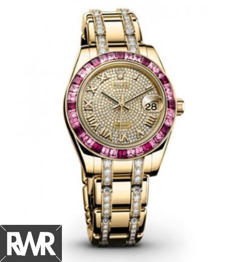 Replica Rolex Datejust Pearlmaster Diamond Pave Dial 18kt Yellow Gold Ladies 81348SSRDPM
