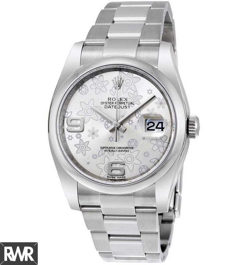Replica Rolex Datejust Silver Floral Dial Stainless Steel Ladies 116200SFAO