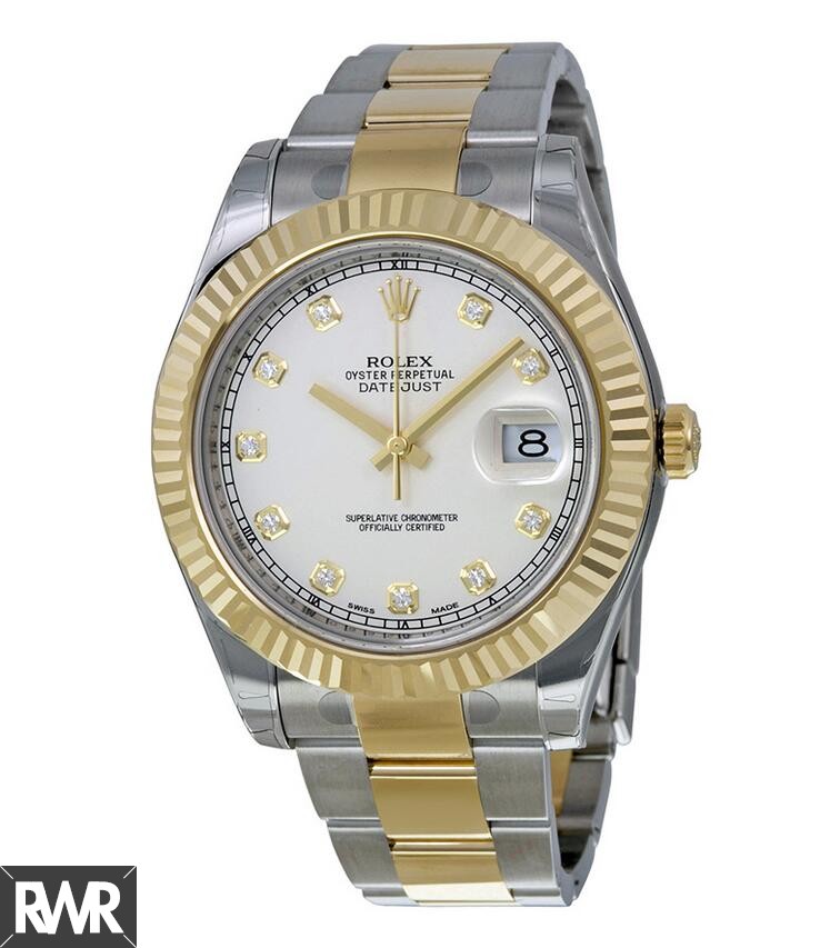 Replica Rolex Datejust II Ivory Diamond Dial Stainless Steel With 18kt Yellow Gold 116333