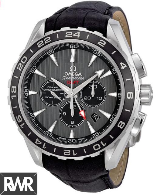 imitation Omega Seamaster Teak Grey Dial GMT Chronograph Black Leather 231.13.44.52.06.001