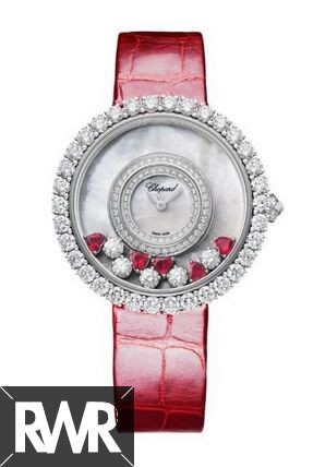 Chopard Happy Diamonds 18K White Gold, Rubies & Diamonds Ladies Watch fake