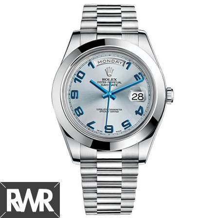 Replica Rolex Day-Date II Blue Dial Platinum Case Automatic Mens Watch