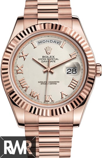 Replica Rolex Day-Date II President Pink Gold Fluted Bezel Ivory