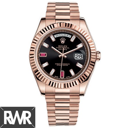 Replica Rolex Day-Date II President Pink Gold Fluted Bezel Diamond Dial Watch