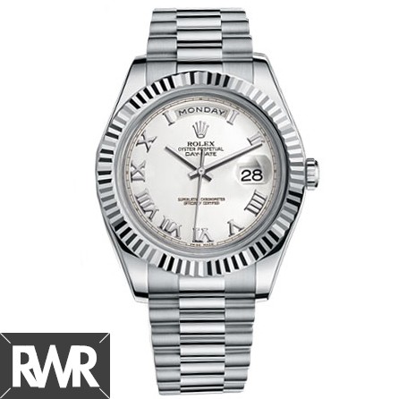 Replica Rolex Day-Date II President White Gold Fluted Bezel Watch