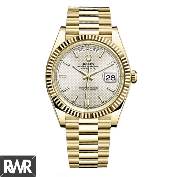 Rolex Day-Date Automatic Silver Motif Dial 18kt Yellow Gold Replica