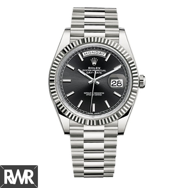 Replica Rolex Day-Date 40 Black Dial 18K White Gold Watch
