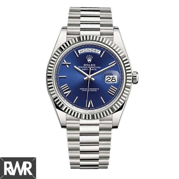Replica Rolex Day-Date 40 Blue Dial 18K White Gold Automatic Watch