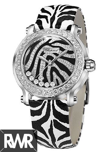 fake Chopard Happy Sport Zebra Special Edition In Steel With White Gold Diamond Bezel Watch