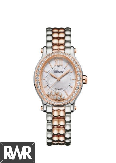 Replica Chopard Happy Sport 30mm Oval 18K Rose Gold Stainless Steel And Diamonds