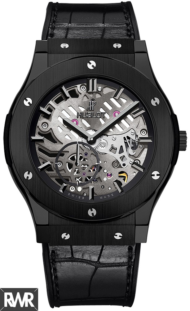 Replica Hublot Classic Fusion Ultra-Thin All Black Skeleton watch 515.CM.0140.LR