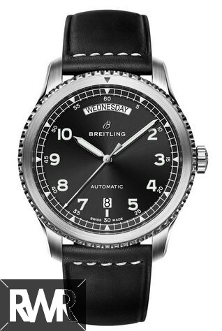 fake Breitling Navitimer 8 Day & Date Black Dial Leather Strap Watch