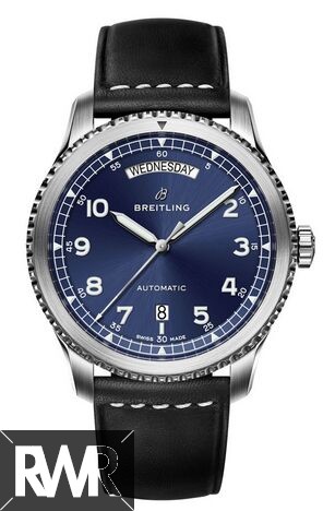 Breitling Navitimer 8 Day & Date Blue Dial Leather Strap Watch fake