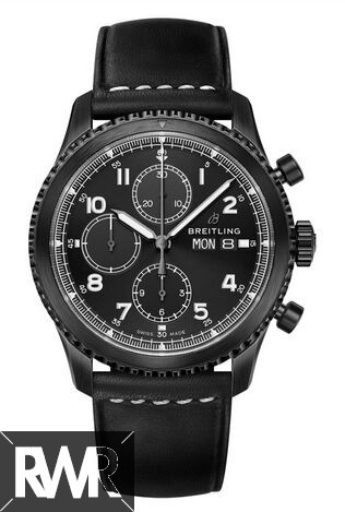 fake Breitling Navitimer 8 Chronograph Blacksteel Black Dial Leather Strap Watch